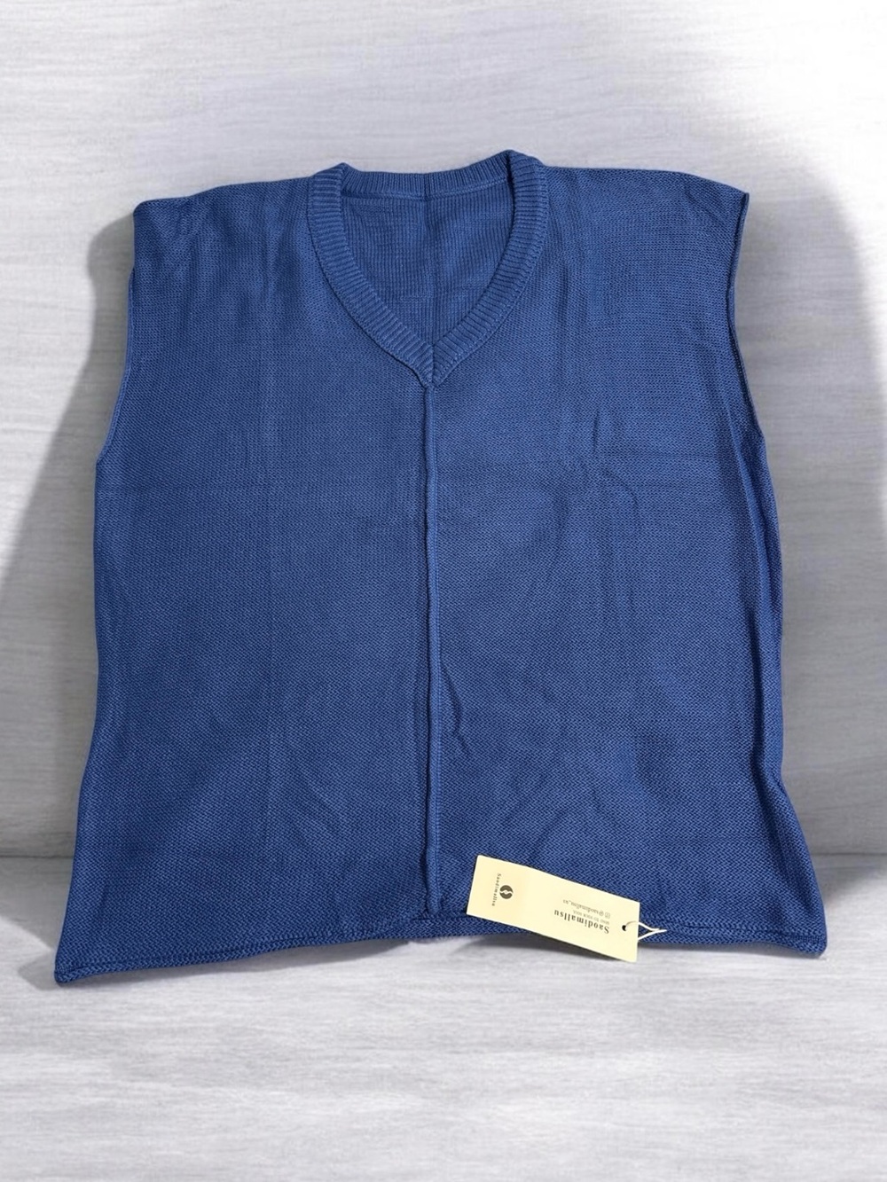 Saodimallsu Blue Knit V-Neck Sweater Vest - Size XL Oversized
